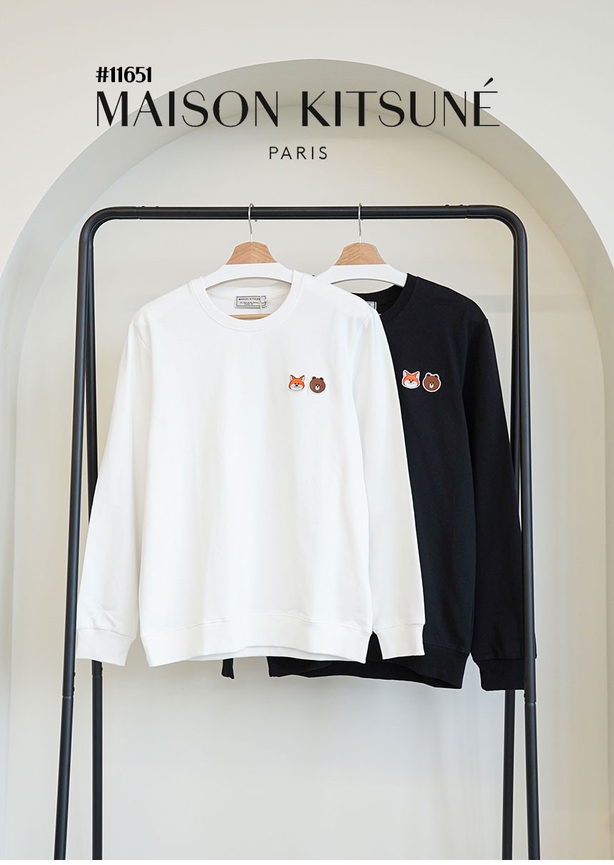 [MAISON KITSUNE] 메종키츠네 X 라인프렌즈 남여공용 헤드자수패치 라운드 맨투맨 티셔츠