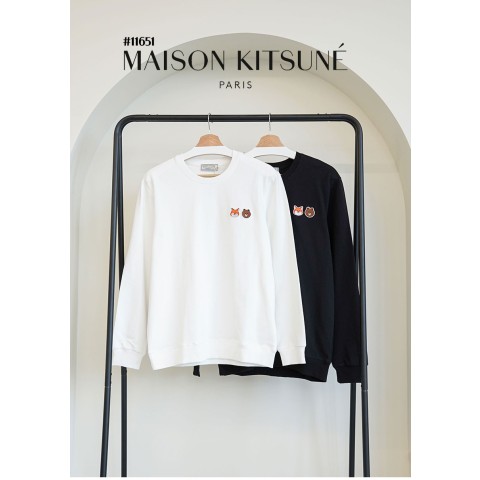 [MAISON KITSUNE] 메종키츠네 X 라인프렌즈 남여공용 헤드자수패치 라운드 맨투맨 티셔츠
