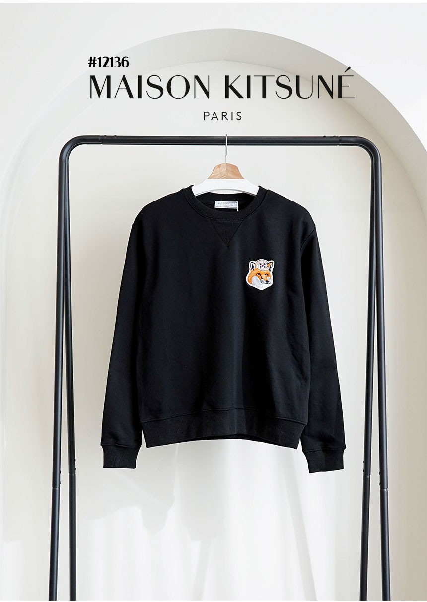 [MAISON KITSUNE] 메종키츠네 남여공용 빅 폭스헤드 태극기 한정판 자수 로고 라운드 맨투맨 티셔츠