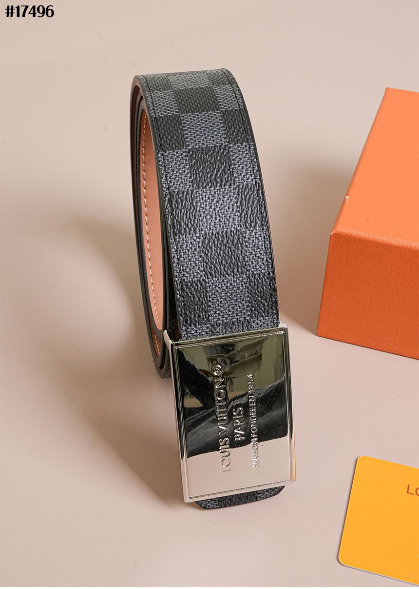 [LOUIS VUITTON] 루이비통 다미에 스퀘어 버클 리버서블 레더 벨트