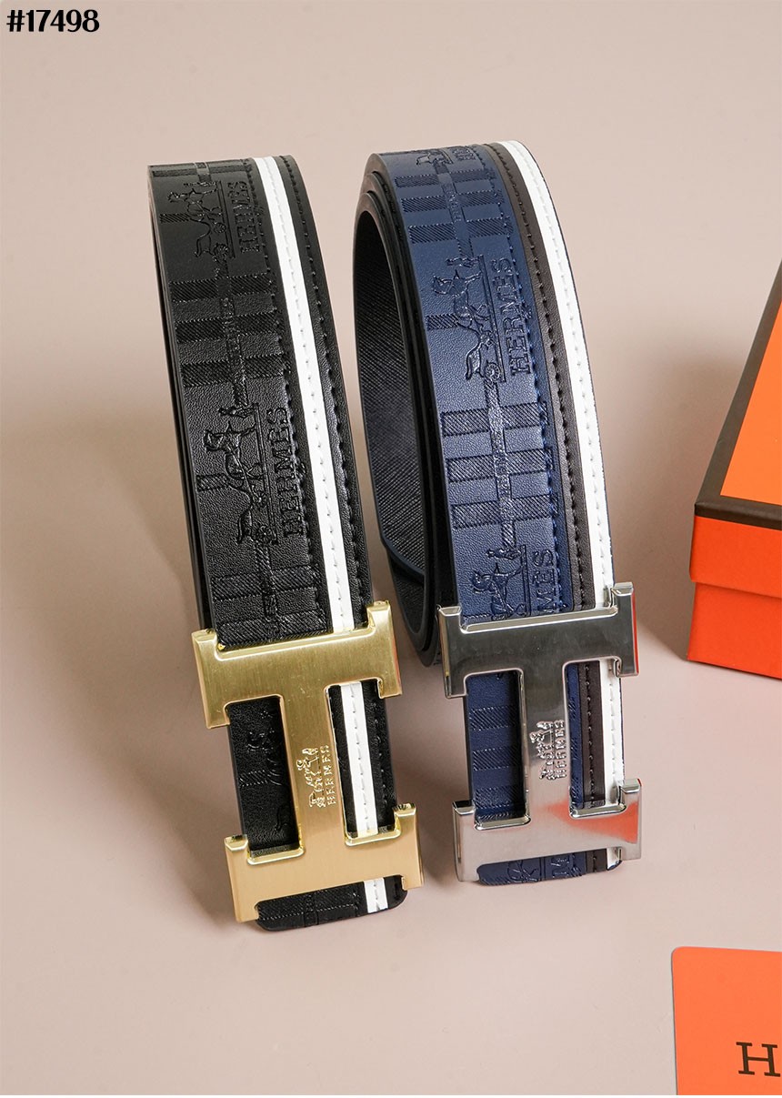 [HERMES] 에르메스 H 버클 엠보시드 라인 레더 벨트