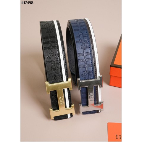 [HERMES] 에르메스 H 버클 엠보시드 라인 레더 벨트