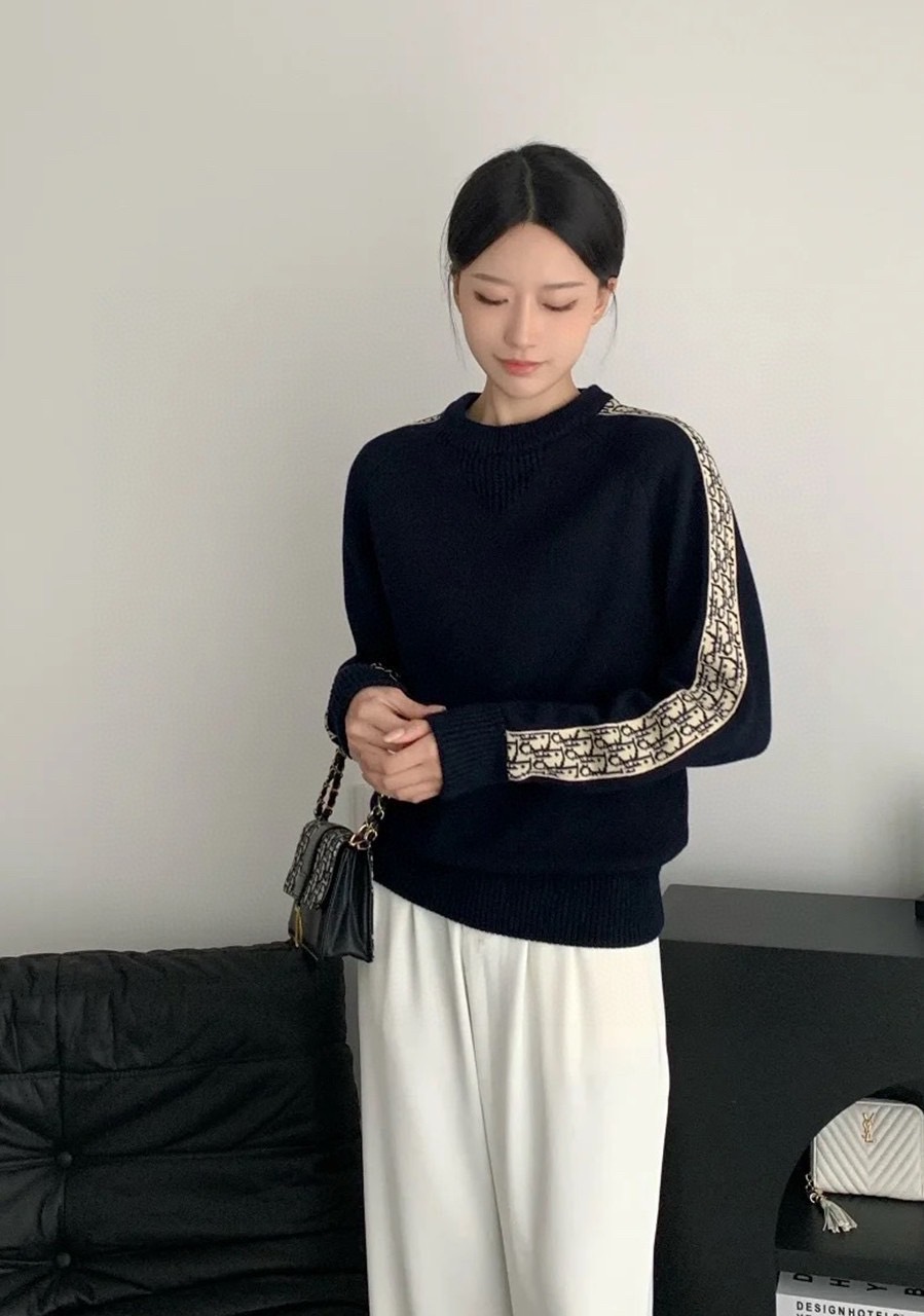 2025 FW 신상 디올 남여공용 프리미엄급 오블리크 라인 코튼크루넥니트(매장판)