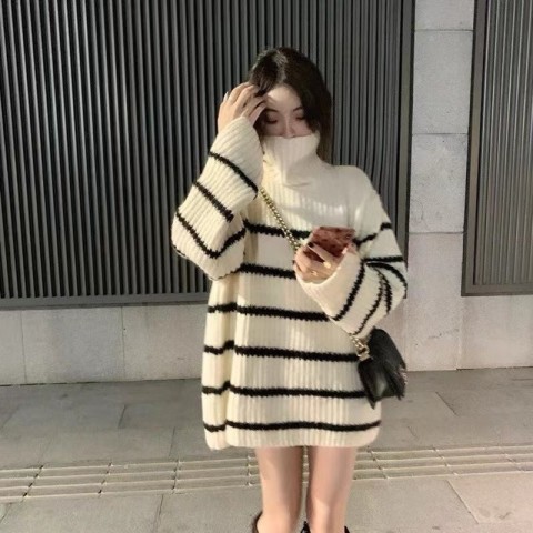 스트라이프 목폴라 롱니트