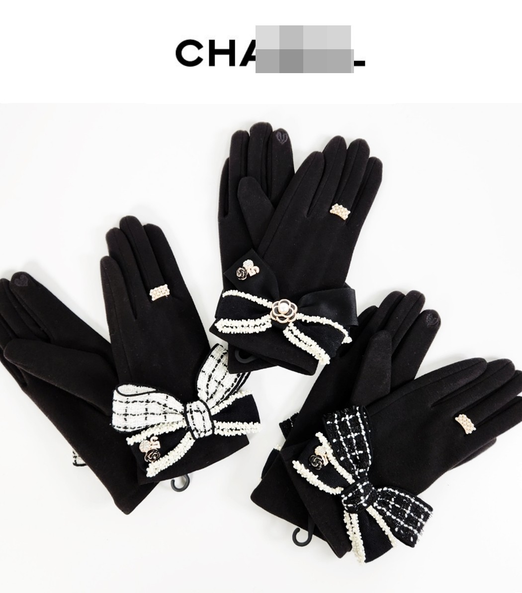 기획 )CH**** 리본장식 까멜리아 장갑(블랙리본, 화이트리본, 블랙화이트리본)