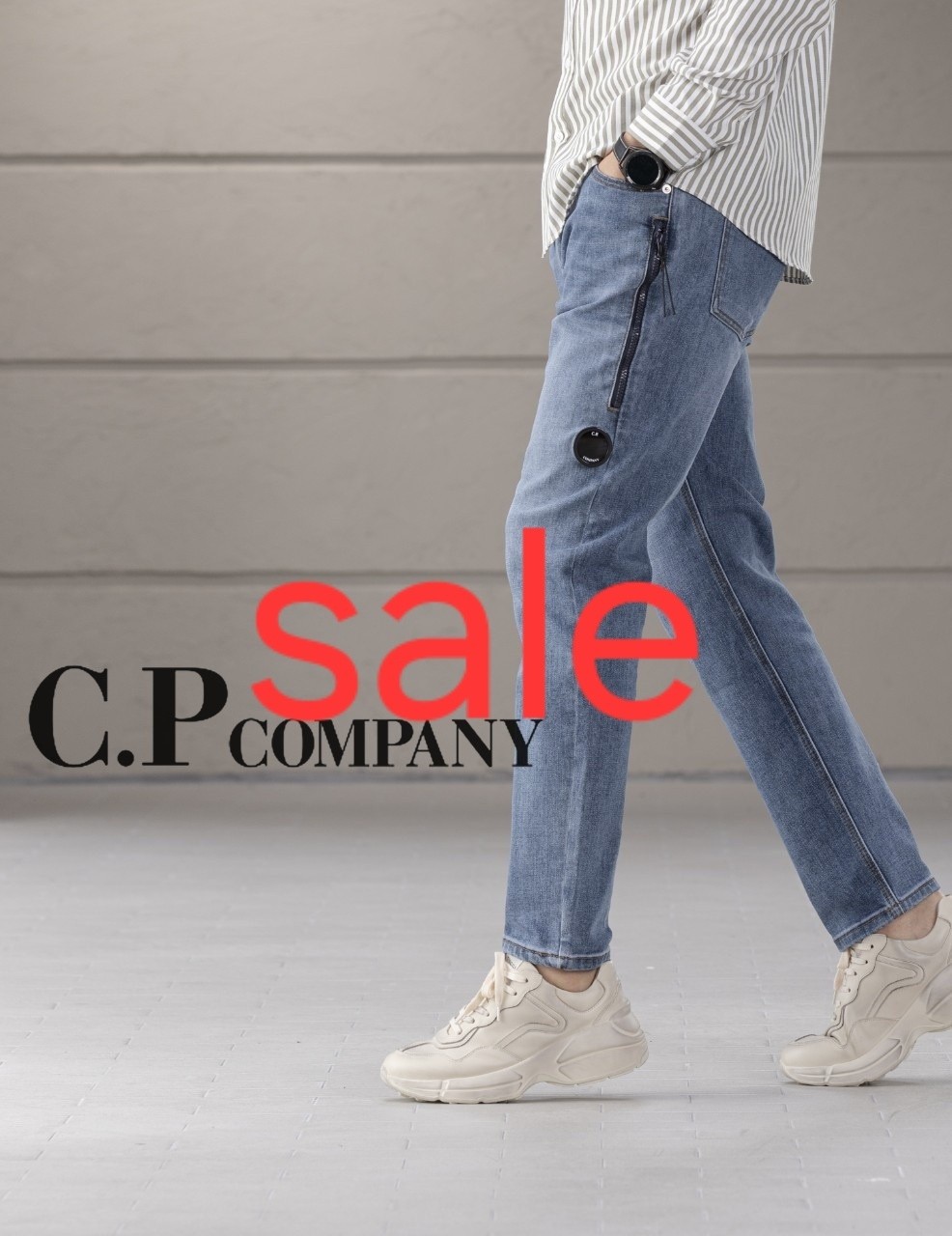 [ C.P ] 수입 워싱 렌즈 지퍼포켓 진