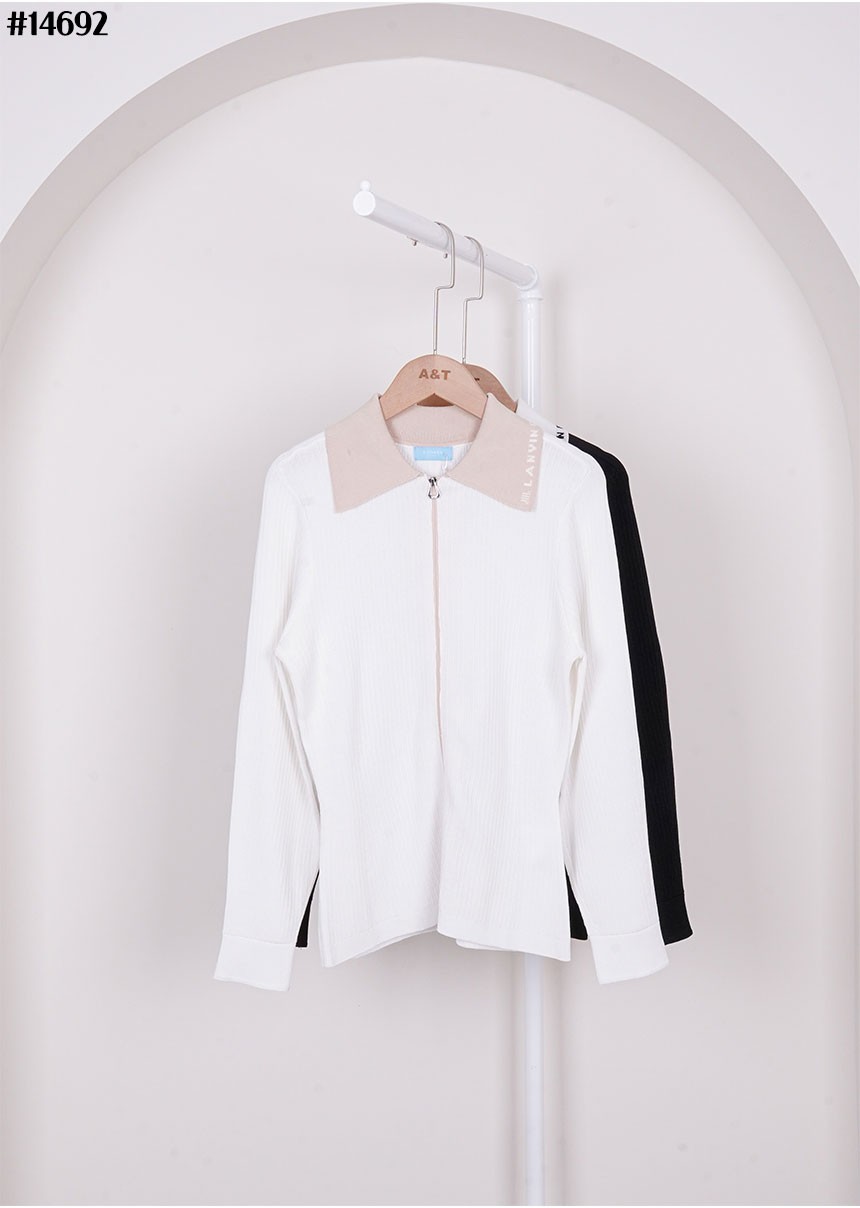 [LANVIN BLANC] 랑방블랑 골프웨어 여성 컨트라스트 칼라 니트 집업 가디건