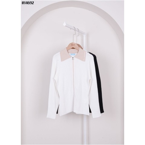 [LANVIN BLANC] 랑방블랑 골프웨어 여성 컨트라스트 칼라 니트 집업 가디건