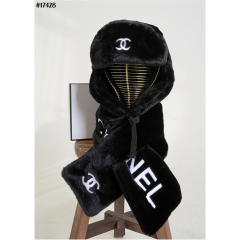 [CHANEL] 샤넬 CC 시어링 이어머프 햇 & 레터링 시어링 머플러 2PCS 셋