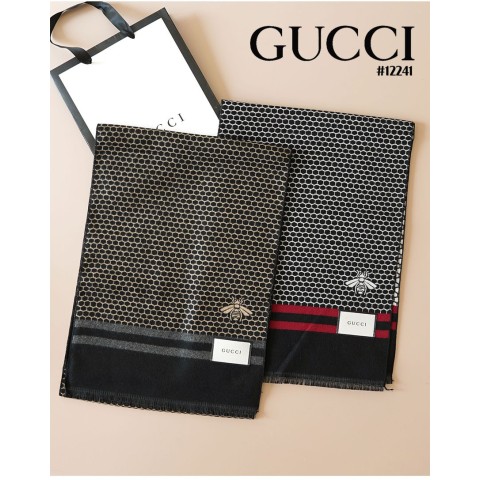 [GUCCI] 구찌  남여공용 캐시미어 혼방 육각 패턴 벌 로고 머플러