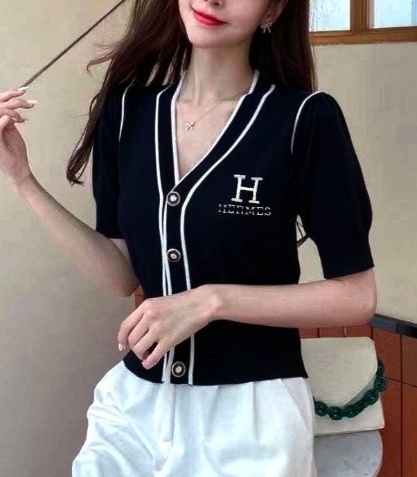 H 라인배색 반팔 니트 가디건(H8812)
