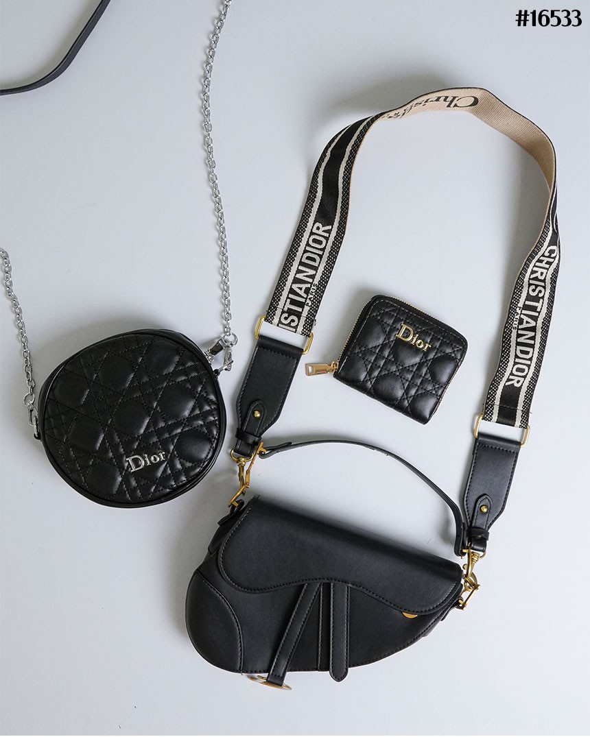 [DIOR] 크리스찬 디올 Saddle 새들 스트랩 백 & Caro 카로 까나쥬 라운드 체인 클러치 백 & Caro 카로 까나쥬 라벤더 반지갑 셋