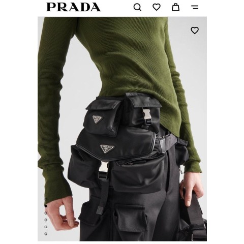 [PRADA] 프라다 나일론 삼각 로고 투 포켓 숄더 백