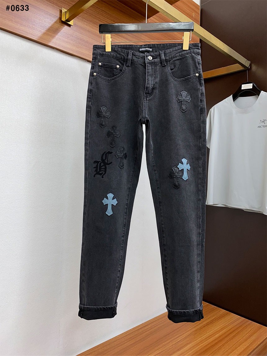 [Chrome Herts] 크롬하츠 블루 크로스 가죽패치 흑청진