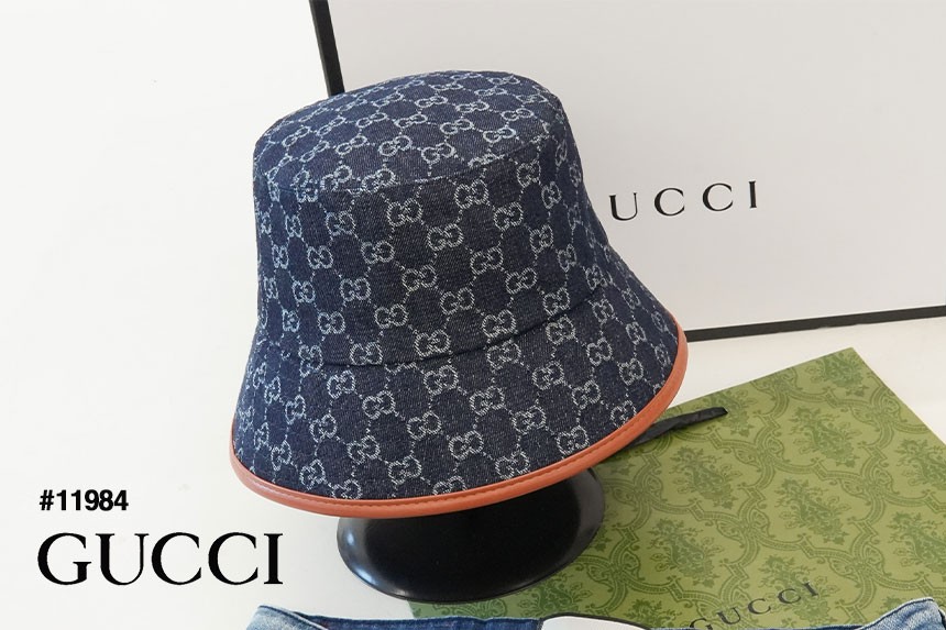[GUCCI] 구찌 남여공용 23SS 인터로킹 로고  자가드 데님 버킷햇