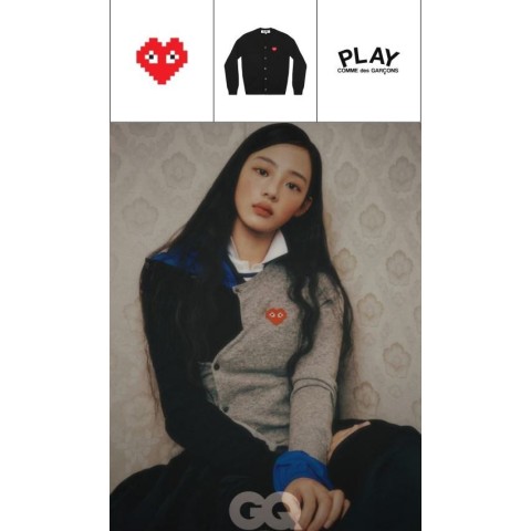[Comme des Garcons] 꼼데가르송 X 인베이더 여성 픽셀하트 로고 라운드 니트 가디건