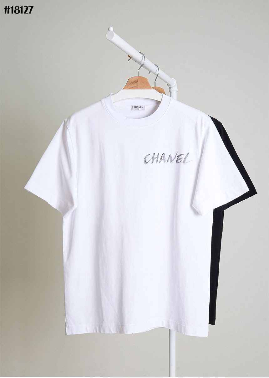 [CHANEL] 샤넬 까멜리아 페인팅 빈티지 코튼 크루넥 티셔츠