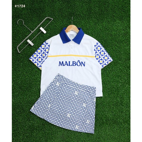 [MALBON] 말본 컬러블럭 피케 티셔츠 & 엘라 하이웨이스트 스커트 세트