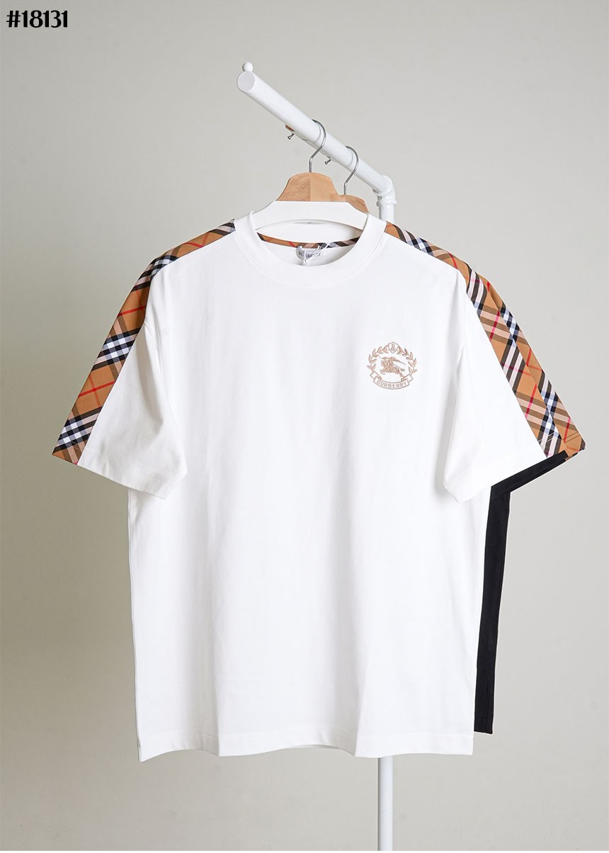 [BURBERRY] 버버리 EKD 자수 로고 클래식 체크 코튼 크루넥 티셔츠