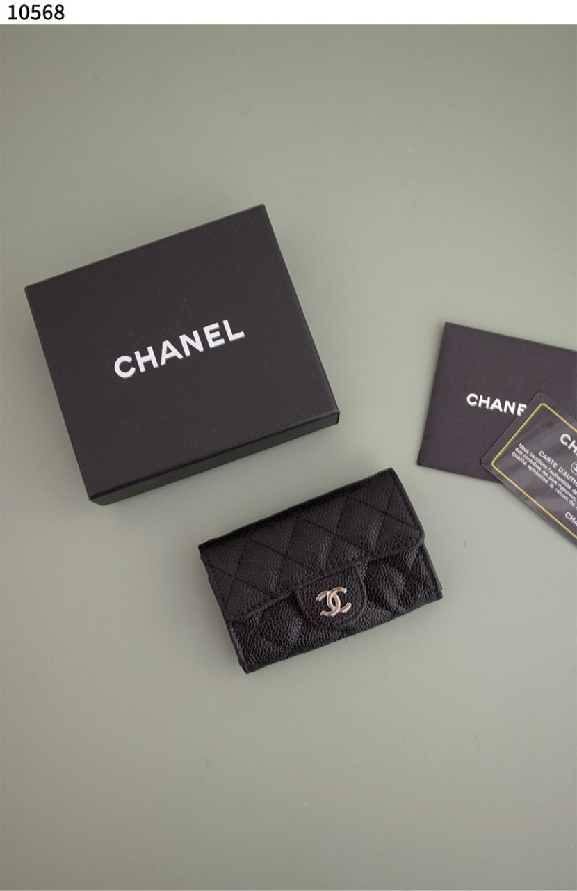 [Chanel] Chanel Classic Card Holder Grained Calfskin & Silver Black