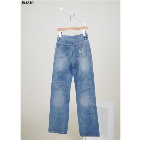 [Maison Margiela] 메종마르지엘라 여성 스티치 넘버링 자수 로고 와이드 데님 팬츠