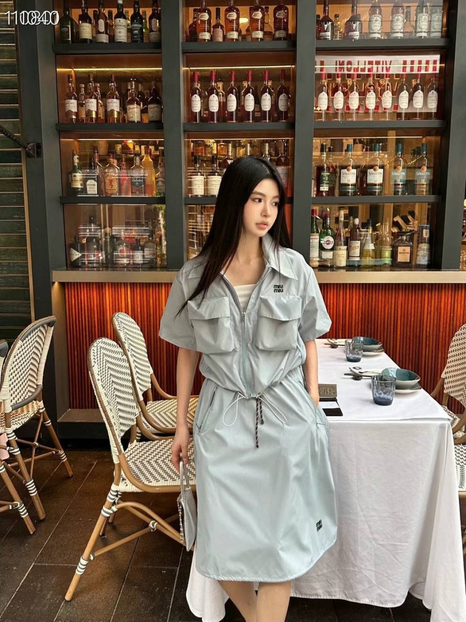 [ miu ] 수입고급 빅포켓 셔츠 & 스트링 스커트 SET -스카이블루