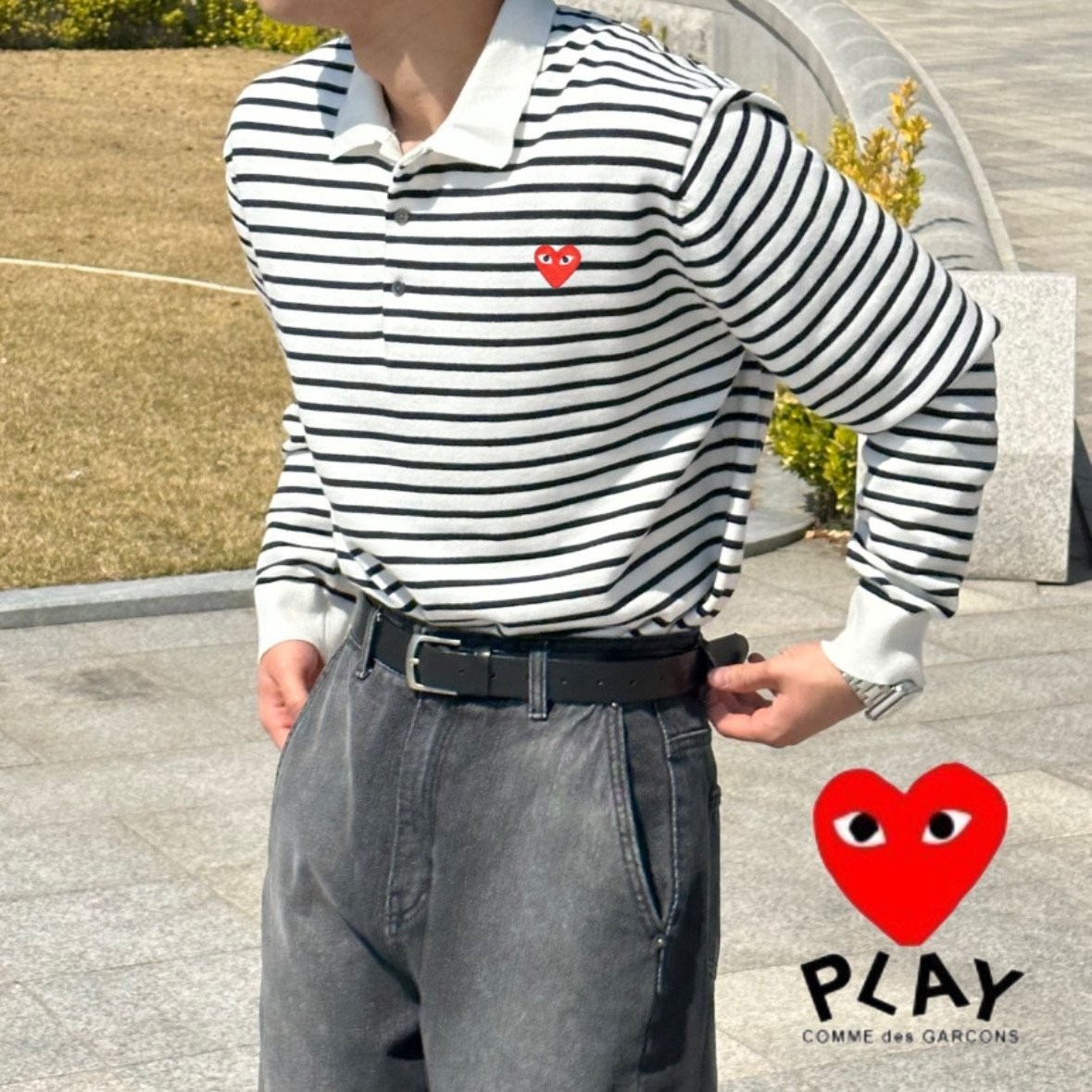 CDH 캐시미어 스트라이프 카라 니트