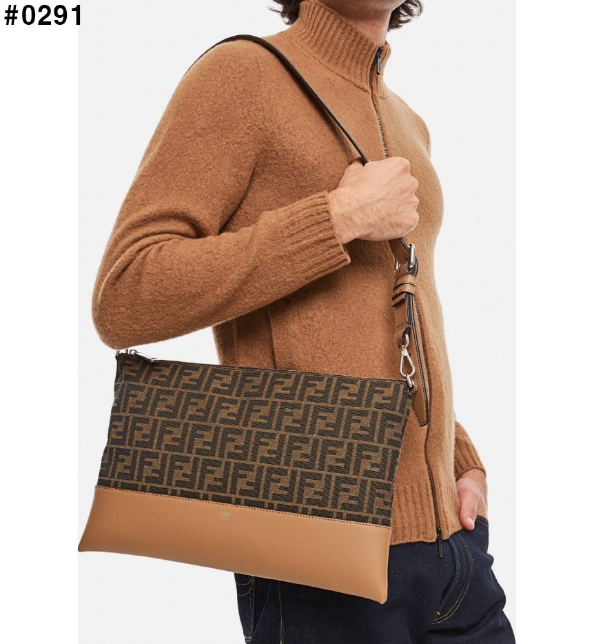 [FENDI] 팬디 FF 로고 자카드 레더 트리밍 숄더백