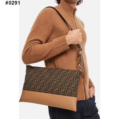 [FENDI] 팬디 FF 로고 자카드 레더 트리밍 숄더백