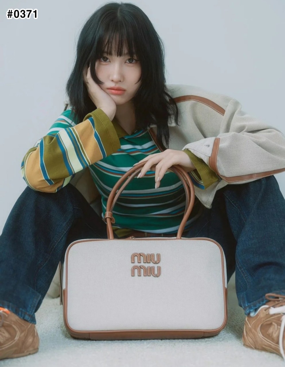 [MIUMIU] 미우미우 캔버스 탑 핸들백 베이지 브랜디
