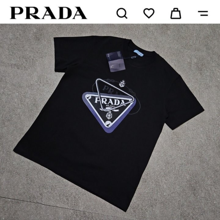 수입 프*다 삼각로고 라운드 티셔츠 남여공용 블랙
