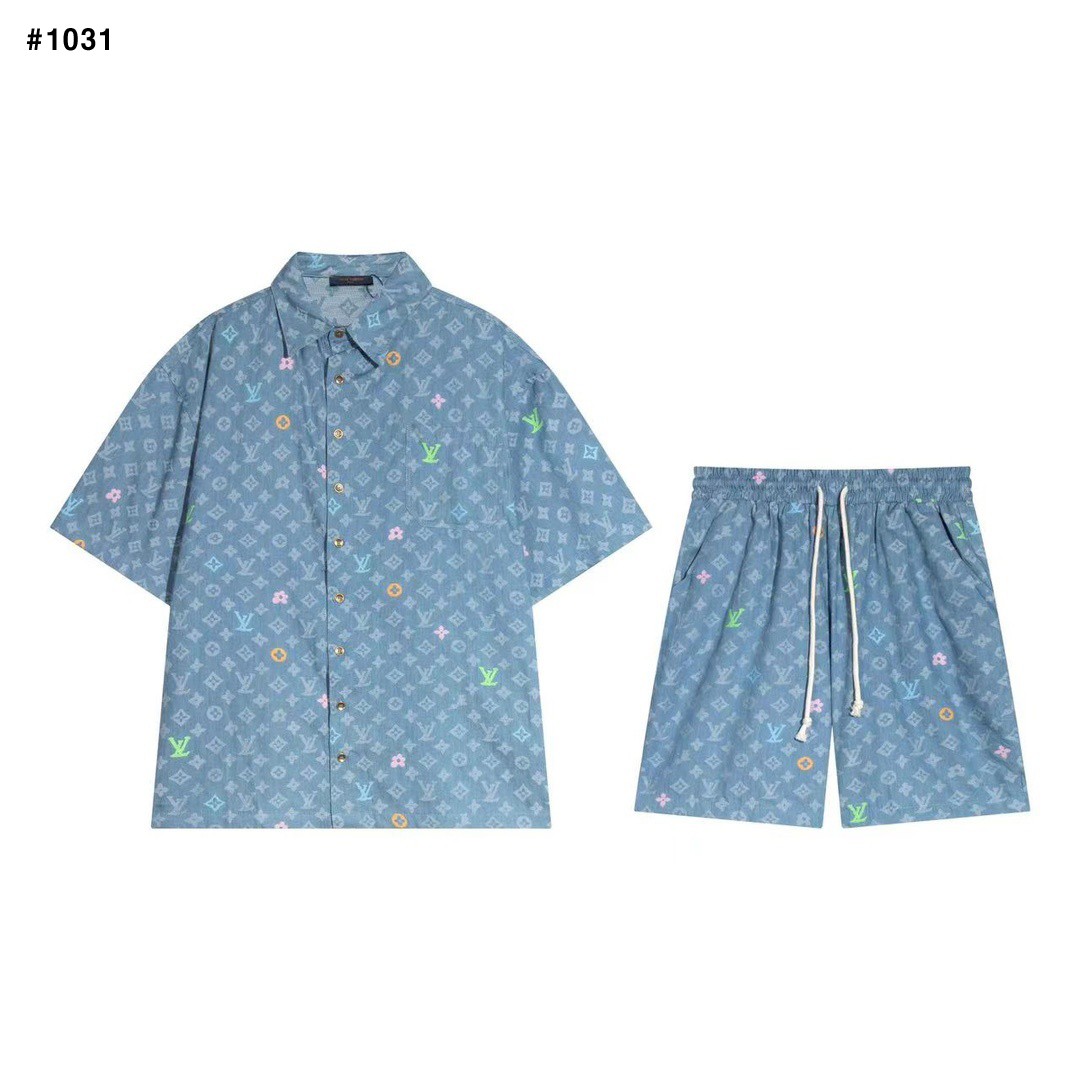 [LOUIS VUITTON] 루이비통 타일러 자수 데님 셔츠 & 하프 팬츠 셋