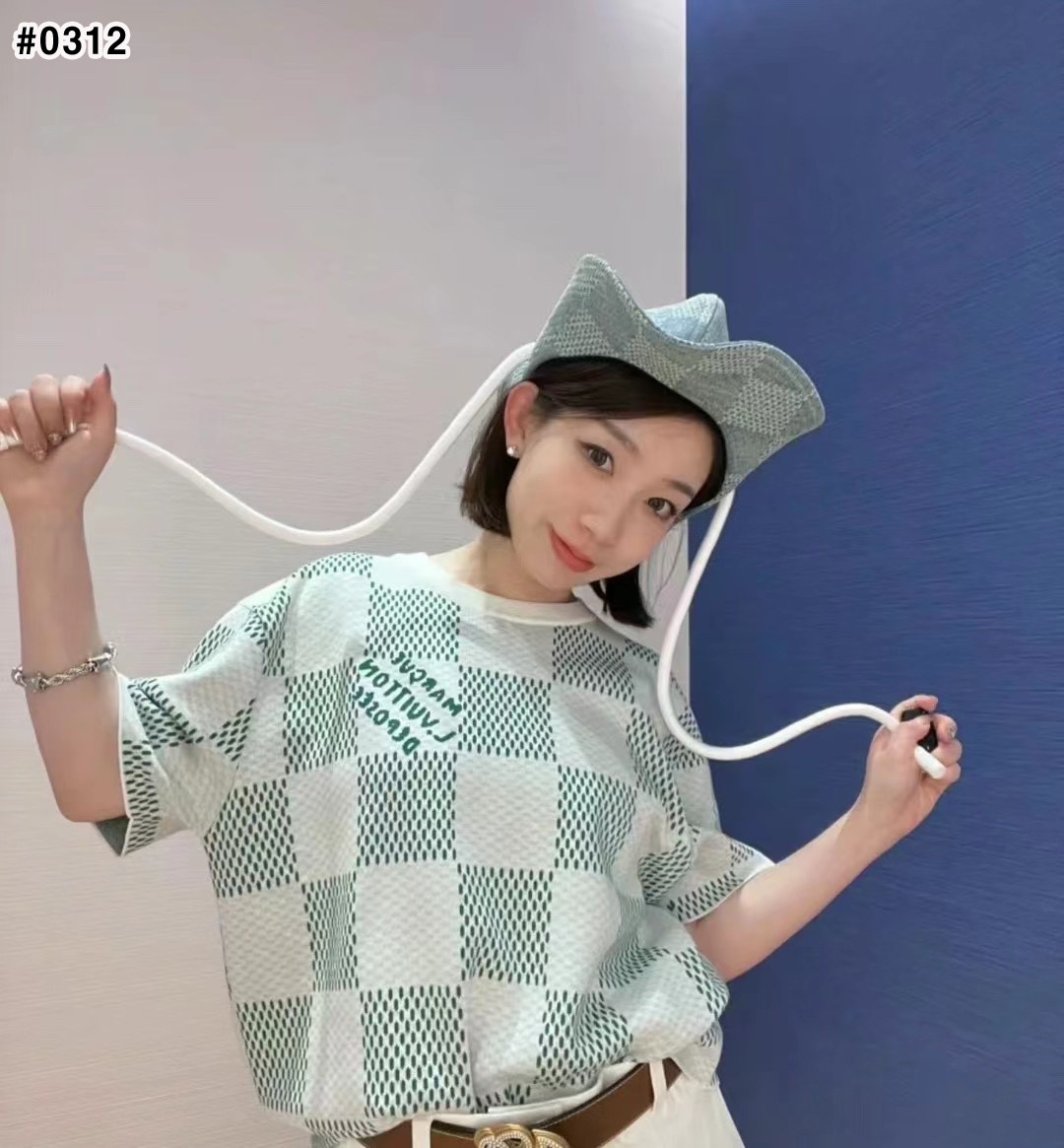 [LOUIS VUITTON] 루이비통 다미에 니티드 쇼트 슬리브드 크루넥 반팔티