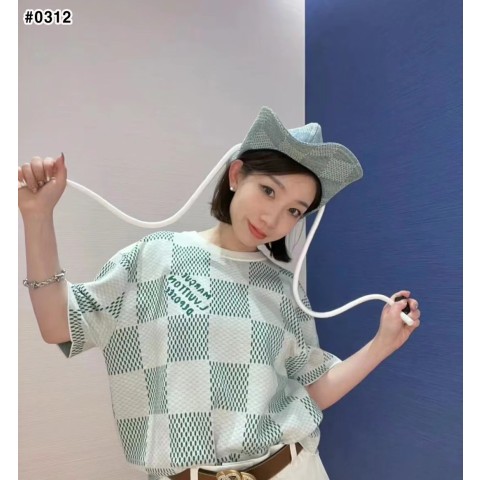 [LOUIS VUITTON] 루이비통 다미에 니티드 쇼트 슬리브드 크루넥 반팔티
