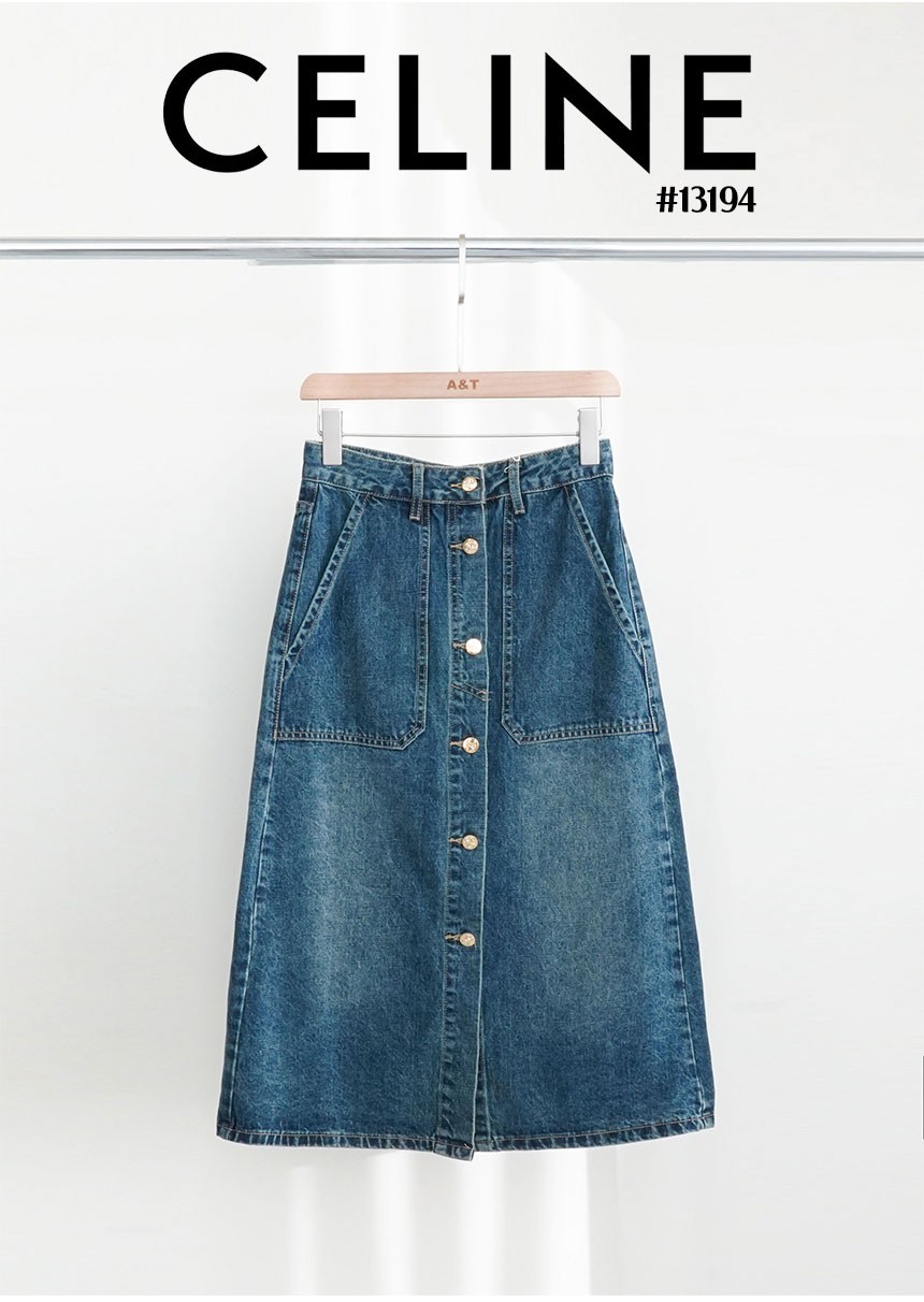 [CELINE] 셀린느 여성 트리오페 금장 버튼 데님 롱 스커트