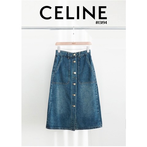 [CELINE] 셀린느 여성 트리오페 금장 버튼 데님 롱 스커트