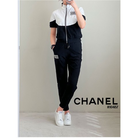 [CHANEL] 샤넬 여성 투톤 배색 반팔 집업&조거셋