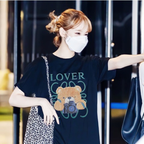 로에V  LOVER 베어 프린팅 반팔티