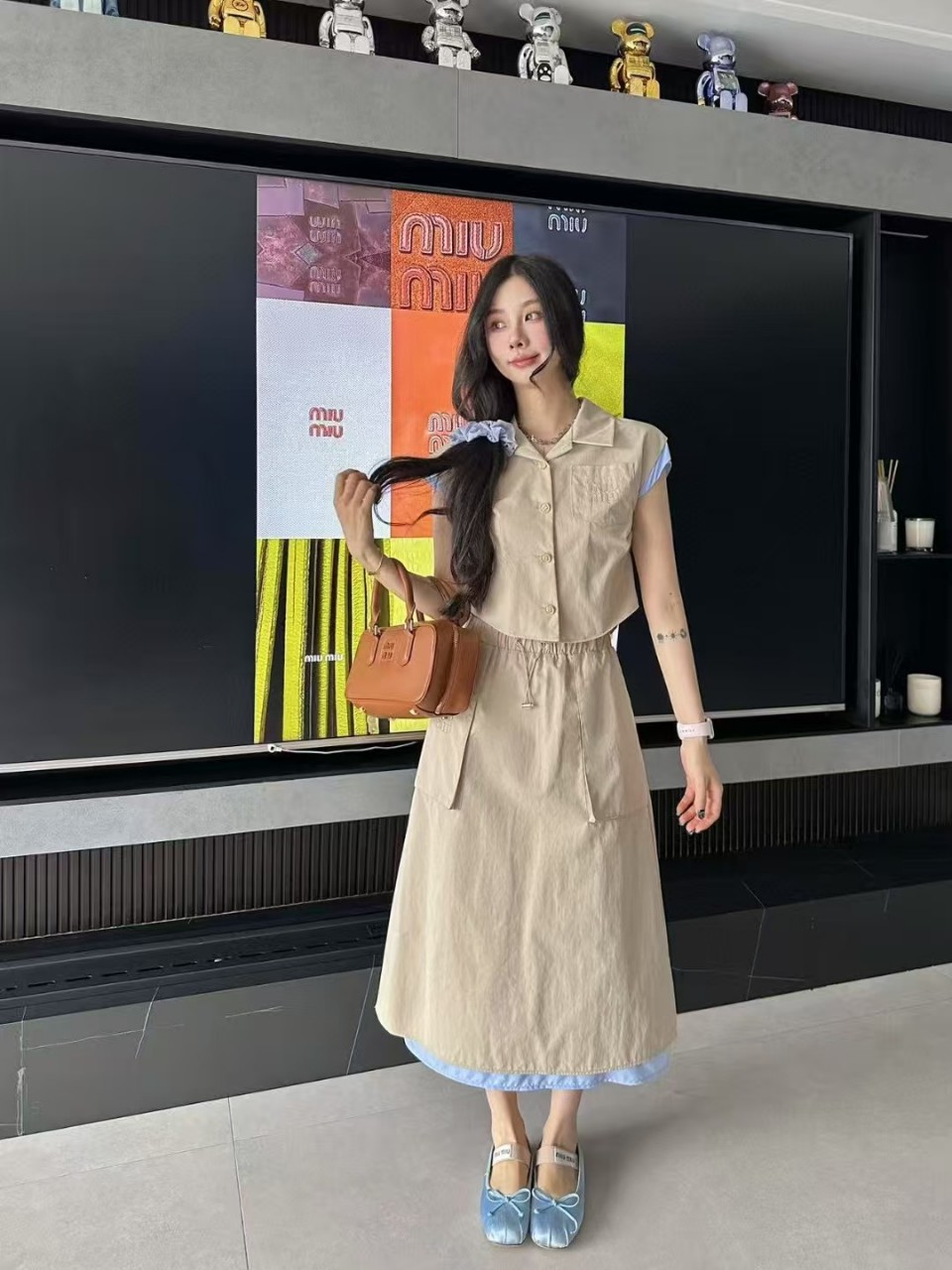 Mi* ] 수입 레이어드 숏 셔츠 + 롱스커트 SET