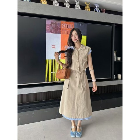 Mi* ] 수입 레이어드 숏 셔츠 + 롱스커트 SET