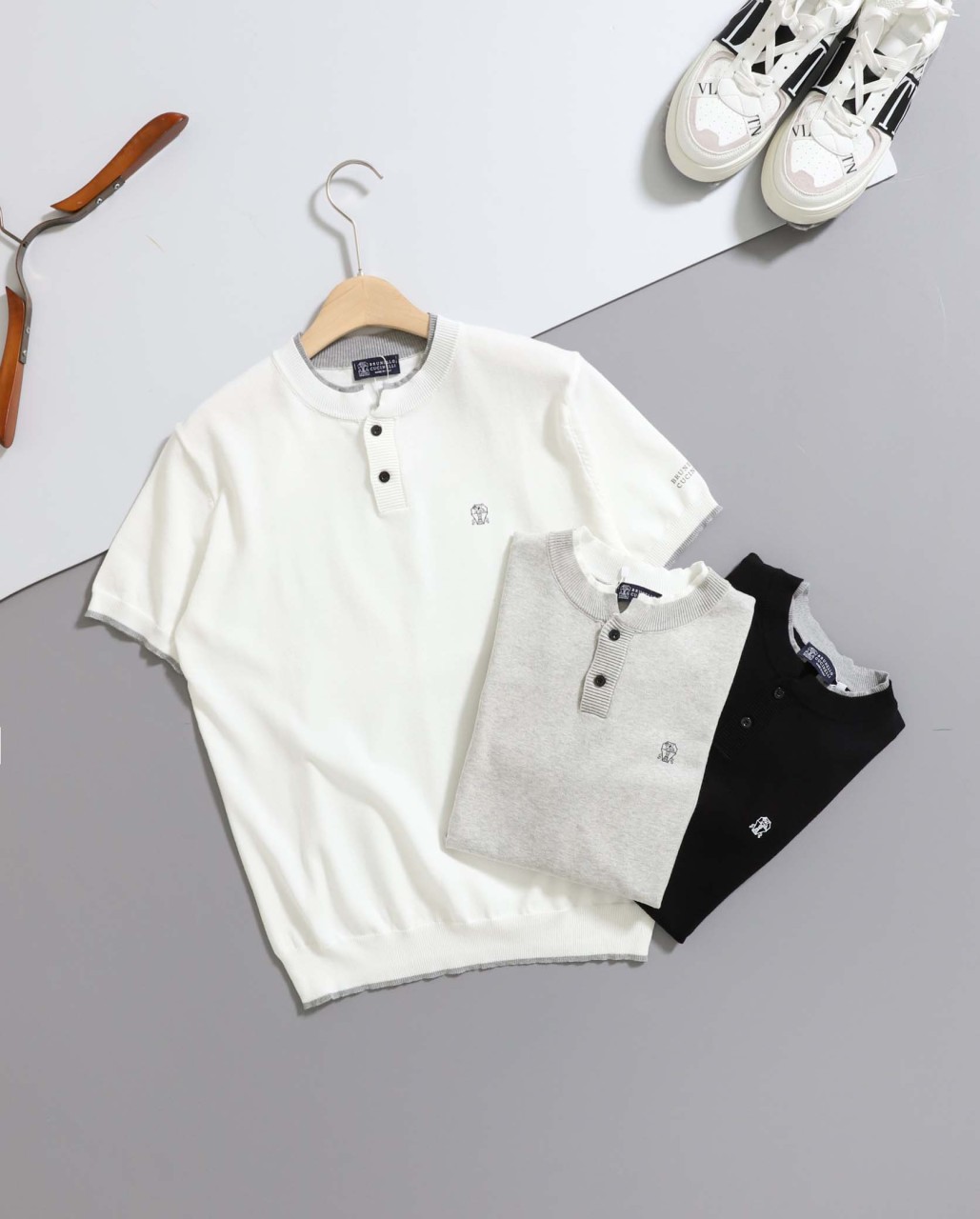 [ B*unello Cucinelli ] 헨리넥 반팔 니트